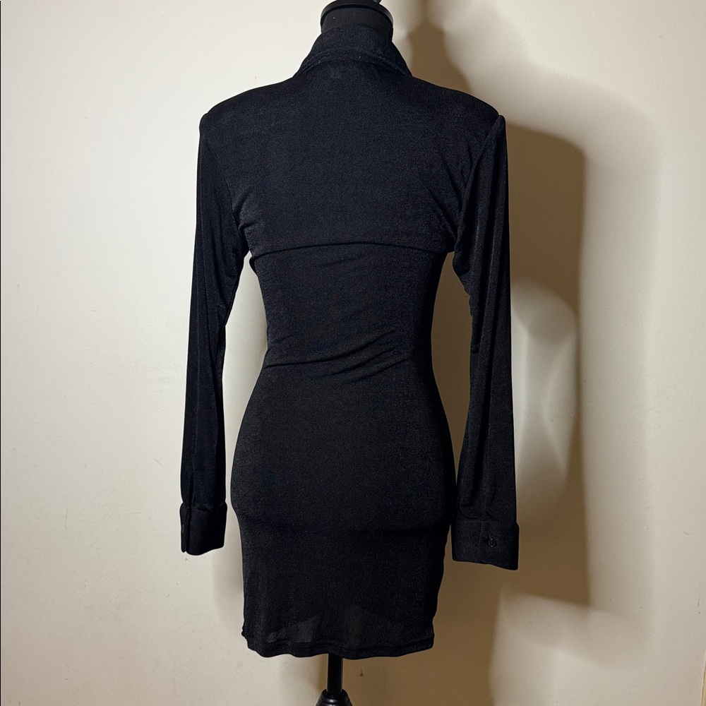 MABLE Black Ruched Button Down Shirt Dress Women’s M - Picture 6 of 7
